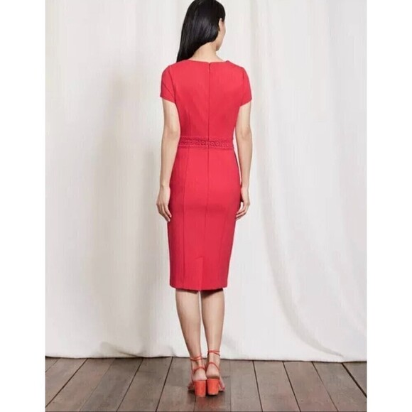 Boden Hera Ponte Knit Embroidered Dress Knee Length Cap Sleeve Coral Size 6 - Picture 3 of 9